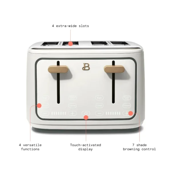 2023 New Beautiful 4 Slice Toaster, White Icing By Drew Barrymore