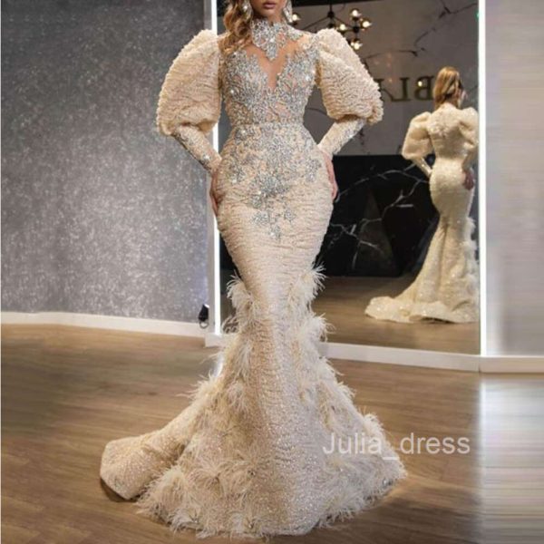 2024 New Dress V-neck Feather Princess Dress Sprinkled Gold Long Mesh Evening Dress