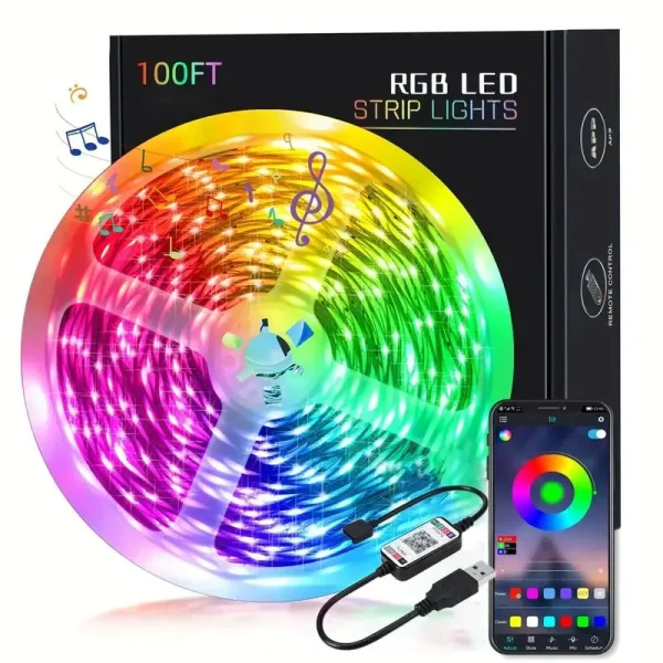 1M/3M/5M 5050 LED Strip Lights RGB Bluetooth Control Smart For Living Room Party Bedroom And Living Room Ceiling Decorative Lights