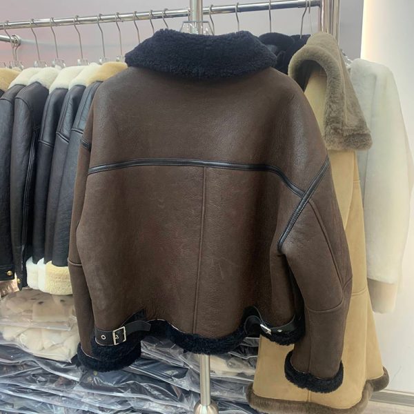 2023 New Winter Shearling Jacket Women's Genuine Sheepskin Leather Coat Thick Warm Moto Coats Lady