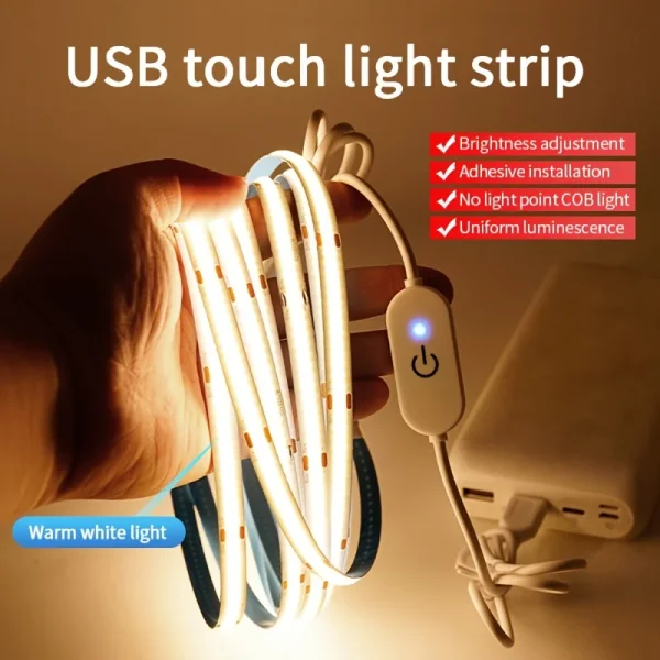 Touch Sensor COB LED Strip Lights Dimmer Switch Linear Lighting Flexible Diode Tape 5V USB For Room Decor TV Backlight Decor