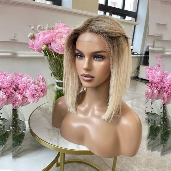 13X4 Ombre Blonde Lace Front Wig Human Hair Short Bob Glueless HD Lace Closure Wigs for Women Pixie Cut Brown Colored Preplucked