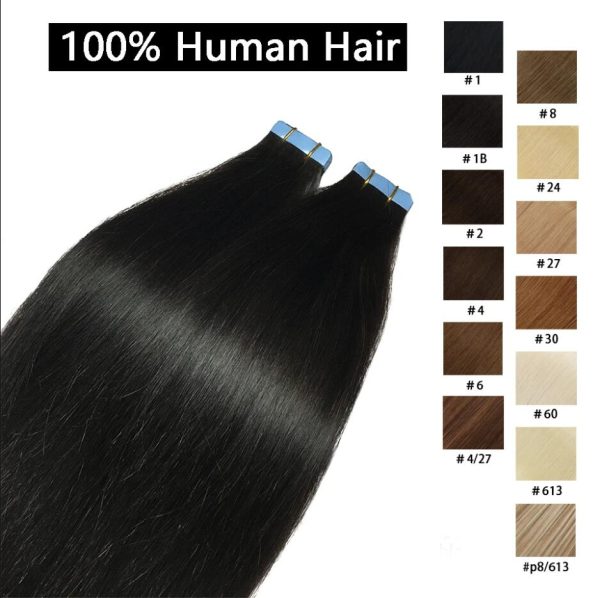 Tape In Straight Human Hair Extensions Brazilian Hair Adhesive Extensions Skin Weft Black Brown 100% Real Human Hair for Women 20pcs/lot