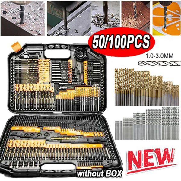 100/50Pcs Titanium Coated Drill Bits HSS High Speed Steel Drill Bits Set Tool High Quality Power Tools 1/1.5/2/2.5/3mm