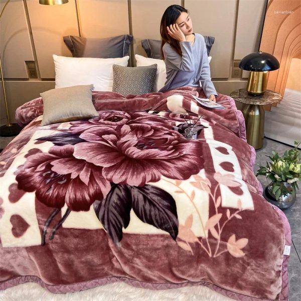 Blankets Winter Double Layers Thick Raschel Blanket Soft Warm Heavy Fluffy Throw 150x200cm Thicken Fleece Quilts Bed