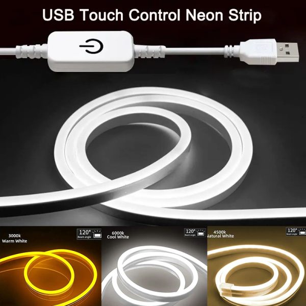 1M/2M/3M/4M/5M Led Neon Strip Lights Strip Lights 5V USB Waterproof Flexible LED NEON Tape Lights For Bathroom Mirror Cabinet Home Decor Room TV Backlight Lamp