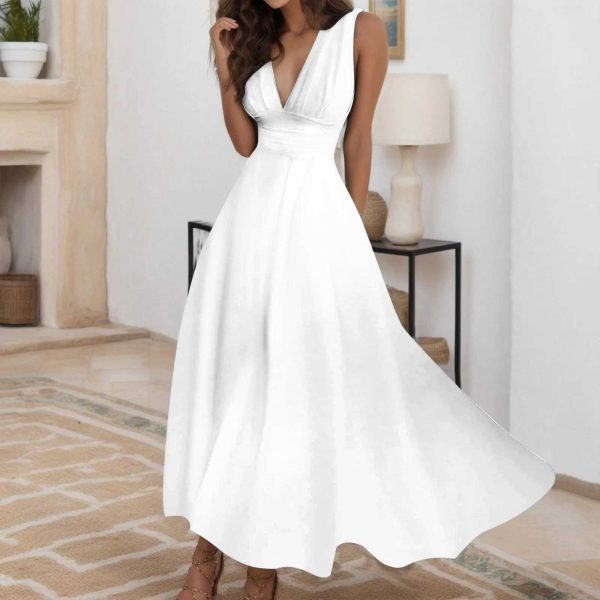 Basic Casual Dresses V-neck Party Long Dress Women Night Dresses White High Waist Dance Wedding Prom Bridesmaid Maxi Y2k Dresses Summer Vestidos Y240605GIOB