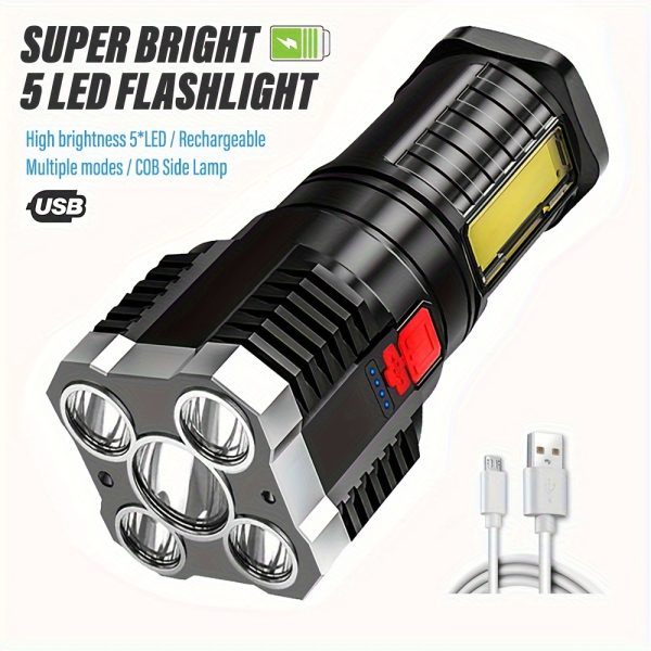 5 LEDs High Power Flashlight 1000LM Outdoor Portable USB Rechargeable COB Side Floodlights For Camping Adventure Hiking Outdoor Activities Lighting