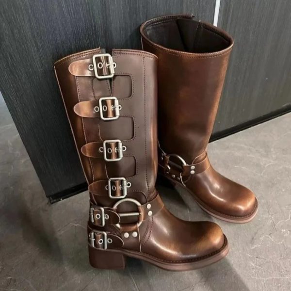 Autumn/Winter Retro Childrens Boots Summer Thin Western Cowboy Boots Mid High Heels Leather Boots Knight Boots 240607