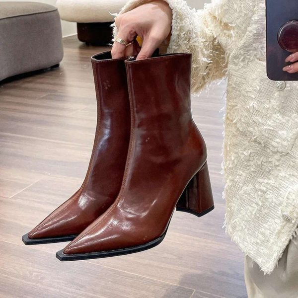 Winter Designer Ankle Fashion Back Zippers Pointed Toe Ladies Elegant Short Boots High Heel Women's Footwear