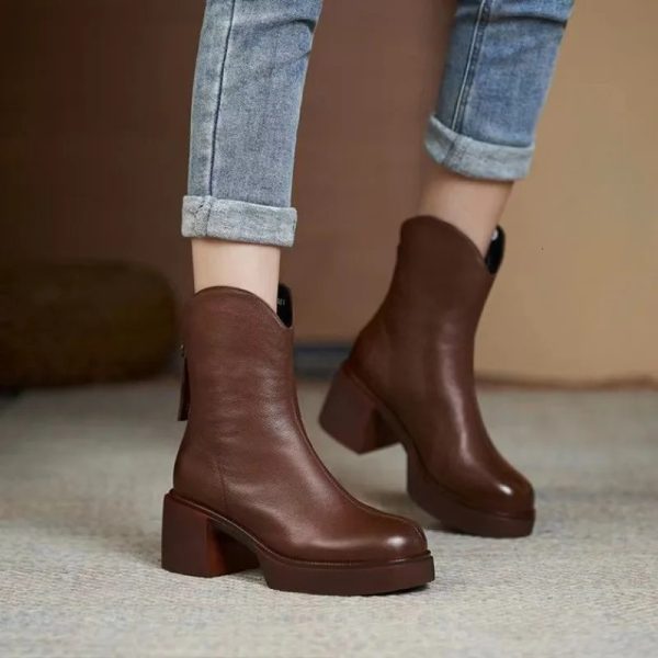 Womens Shoes Chelsea Boots Woman Winter Cute Trend Elastic Half Promotion Genuine Leather on Offer with 240611