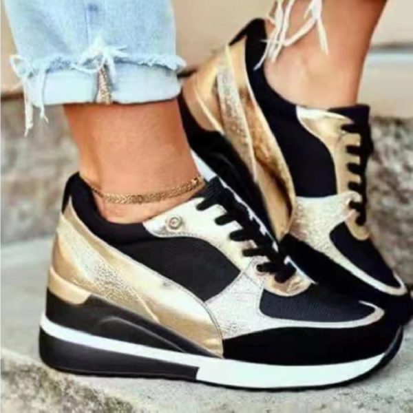 Women Sport Shoes Fashion Mixed Colors Casual Sneakers Wedge Heel Ladies Vulcanized Shoes Lace-Up Walking Running Shoes 2023 240611