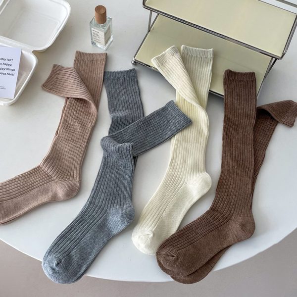 Women Wool Cashmere Long Socks Stockings Autumn Winter Thick Warm Knee High Socks Japanese Solid Color Knitted Socks Stockings