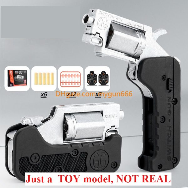 Alloy Revolver Lifecard Toy Gun Continuous Firing Pistol Foldable Soft Bullet Shell Ejection Blaster Launcher for Boys Adults New Year Gifts Toys