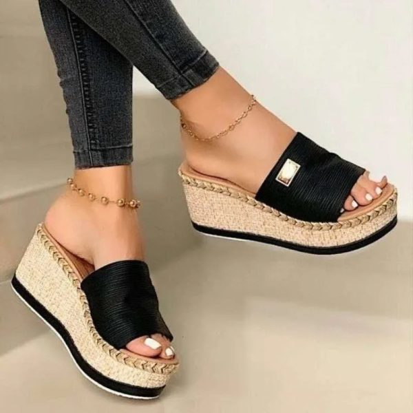 Women Slippers Casual Solid Platform Wedges Shoes Fashion Braided Straps Outdoor Walking Sandals Summer Beach Flip Flops 240613