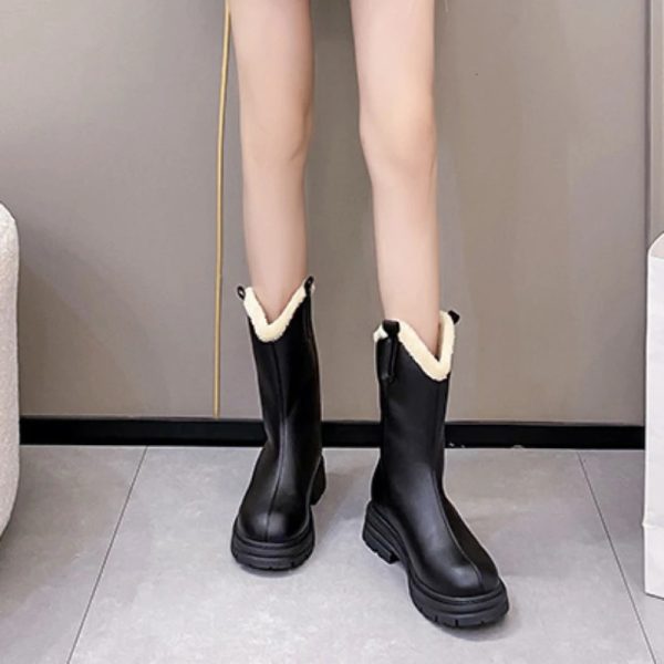 2024 New Women Winter Genuine Leather Female Boots High-heeled Women Long Boots Wool Lined Warm Snow Boots Lady Fashion Shoes 240613