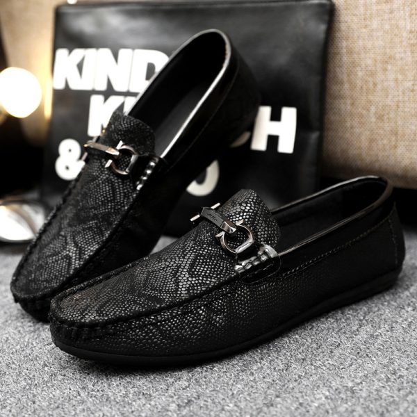 Thick Black Driving British Single Shoes Casual Lazy Slip-On Loafers Non-Slip Durable Footwear Leather Shoes Formal Wear