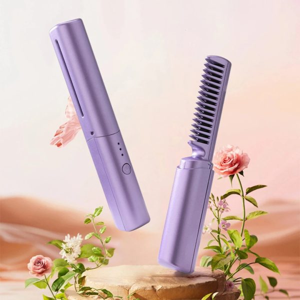 2 In 1 Straightener Hair Hot Comb Portable Mini USB Rechargeable Hair Straightener Fast Heating Hair Styling Tools