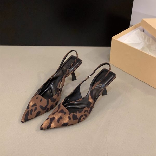 Womens Flat Bottom Slingback Sandals Leopard Pointed End Woman Mules Summer Fashion Animal Print Lowheel Beach Shoes 240615