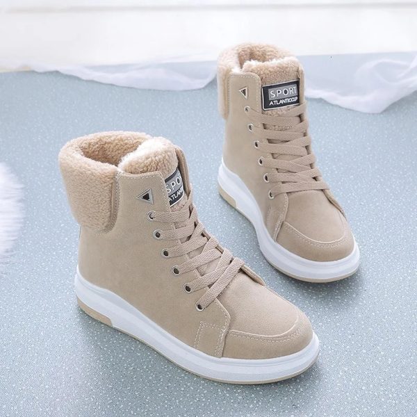 Winter Boots Womens Ankle Boots Warm PU Plush Winter Womens Shoes Sports Shoes Flat Shoes Lace Top Womens Short Boots 240615