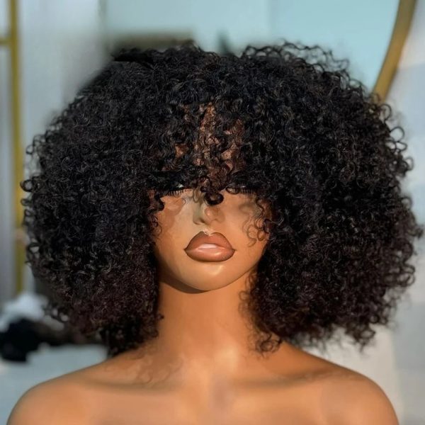 200density Curly Human Hair Wigs for Women Brazilian Short Bob Wig Kinky Curly Wig with Bangs Perruque Cheveux Humain NO Synthetic Full Lace Wig