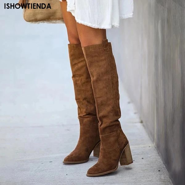 Women Fashion Casual Vintage Retro Long Knee-high Cowboy Boots Square Heel Shoes Boot Woman Bottes Femme Botas De Mujer Zapatos 240619