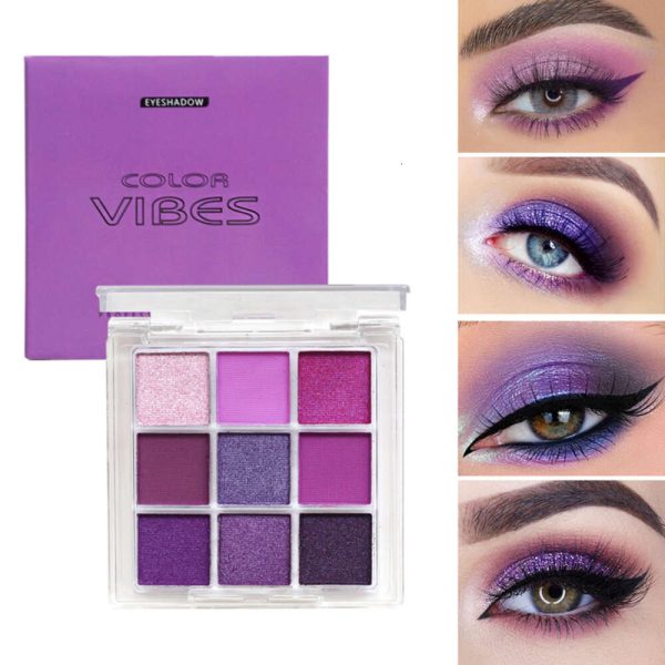 9 Colors Glitter Eyeshadow Purple Violet Shimmer Pearlescent Matte Acrylic Shadows Palette Waterproof Eye Make Up F619-7