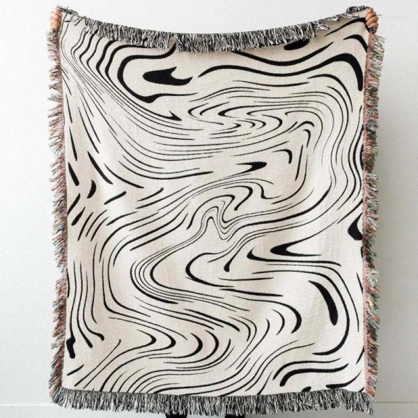 Blankets Textile City Black Water Waves Pattern Home Leisure Blanket Tapestry Decoration American Style Rural Sofa