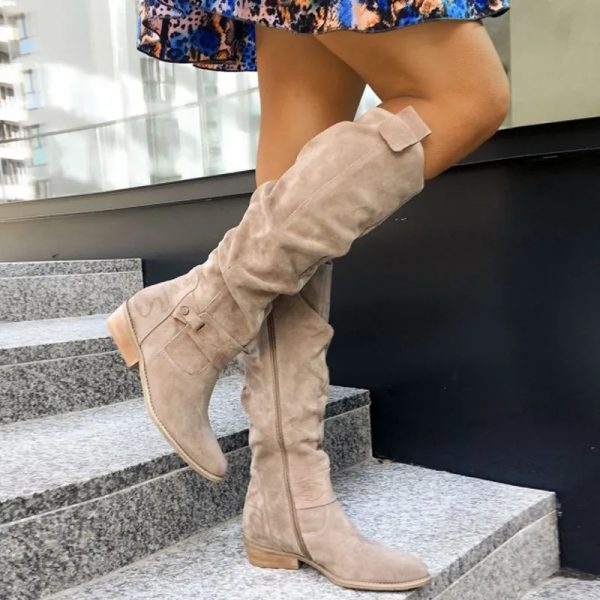 Boots Fashion Low Heel Side Zip Size 43 Suede Thigh High Women's Boots Retro Woman Booties Autumn Winter Knee High Boots 231117