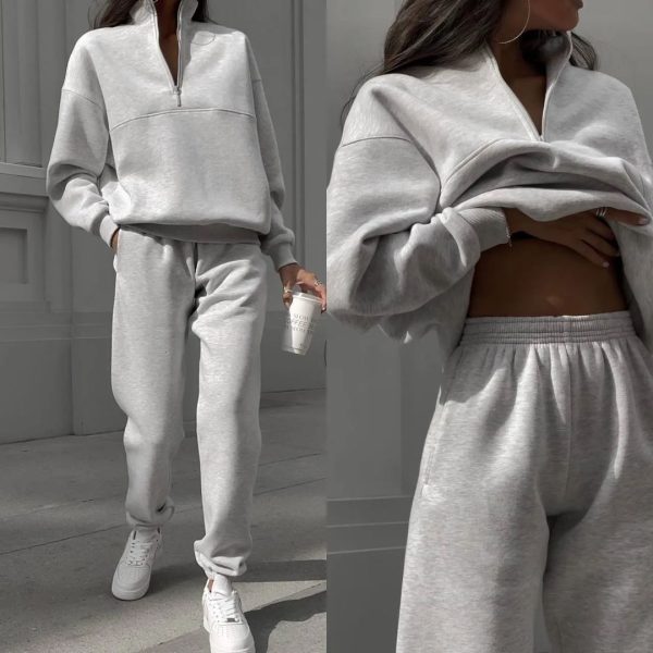 Womens Two Piece Pants Hoodies Sweater Pant Suit Fleece Sweatshirt Tracksuit Woman 2 Set Solid Color Long Sleeve Casual Fall Winter Clothing 230920