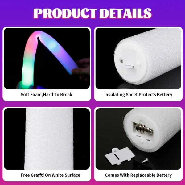 10/20/30Pcs LED Glow Sticks Bulk Colorful RGB Glow Foam Stick Cheer Tube Dark Light for Xmas Birthday Wedding Party Supplies