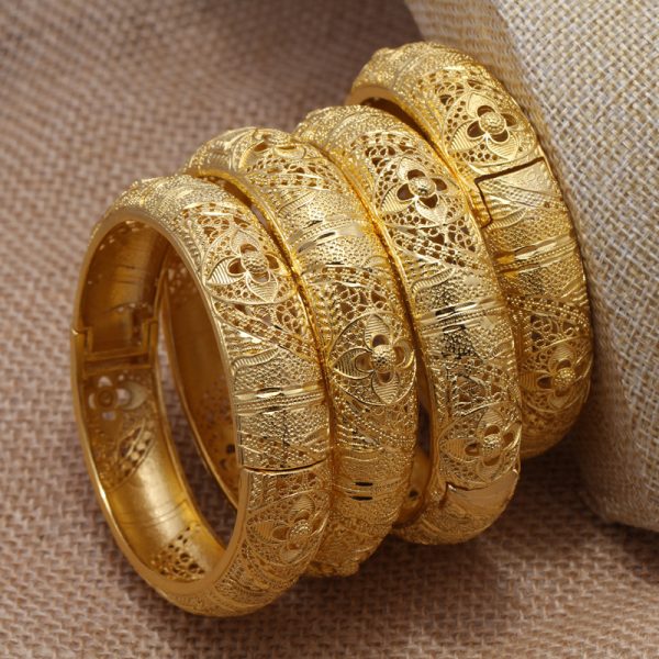 24k Dubai Gold Color Bangles for Women Dubai Bride Wedding Ethiopian Bracelet Africa Bangle Arab Jewelry Charm Bracelet Jewelry