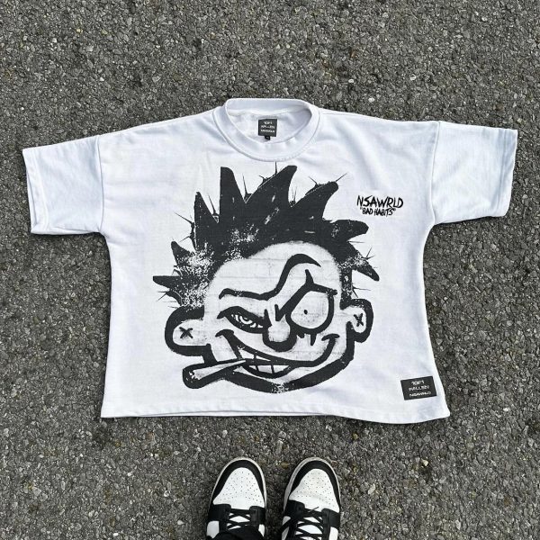 Y2K Harajuku Oversized T Shirt Men Women Punk Hip Hop Cartoon Portrait Graphic Print Goth Cotton Short Sleeved Tops 240619