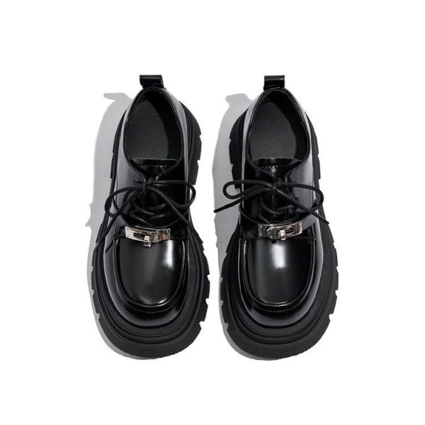 Thick-soled black small leather shoes French platform loafers women's shoes 23 new autumn Mary Jane single shoes