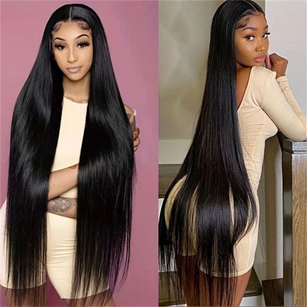 Wholesale 4*4 wig 100% human hair black natural straight wig long hood straight lace forehead human hair wig