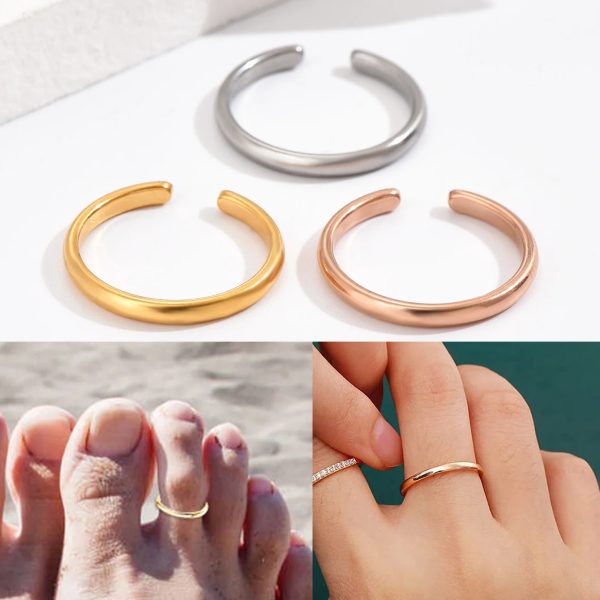 3PCS Toe Rings for Women Adjustable Stainless Steel Simple Stars Moon Smooth Ring Summer Beach Finger Foot Ring Gift Jewelry 240626