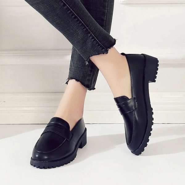 4cm Womans Loafers Flat on Platform Shoes for Female Oxford Shoes Black Loafer Slip on Leather Shoes Casual Zapatos Mujer 1210C 240627