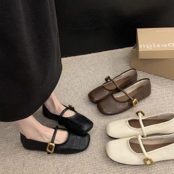 Black French Square Toe Flat Single Shoes Women's 2024 New Summer Mary Jane Shoes