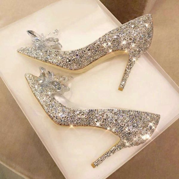 2023 New Princess Crystal Shallow Mouth Rhinestone Straps French High Heels Wedding Dress Bride Shoes Women Party Pumps Kq3