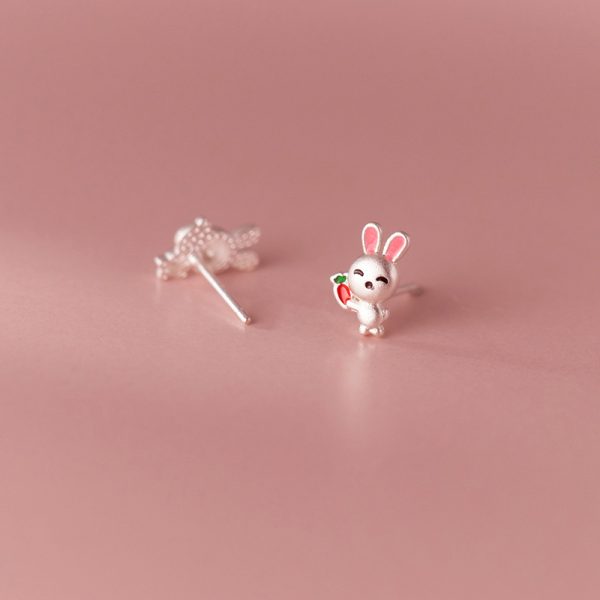 TrustDavis Real 925 Sterling Silver Kids Earring Frosted Rabbit Carrot Stud Earrings For Daughter Girls Fine Jewelry Gift DS3213