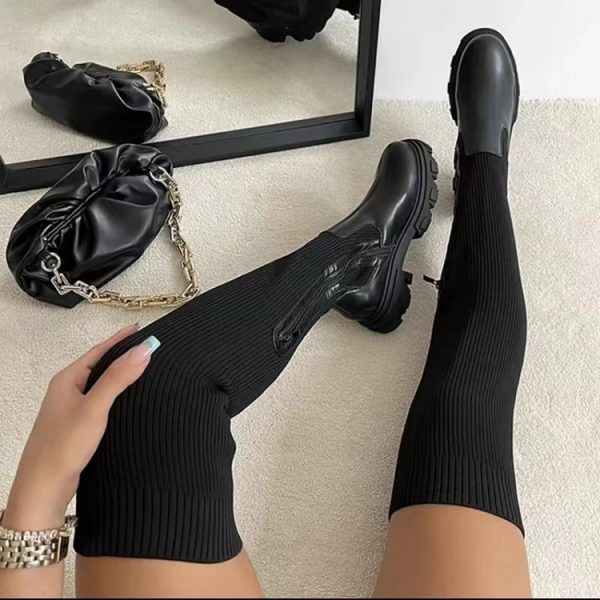 Women's Boots Platform Shoes Over-the-knee Thigh High Knitting Socks Chunky Long Designer New Rock Plus Size Goth Lolita