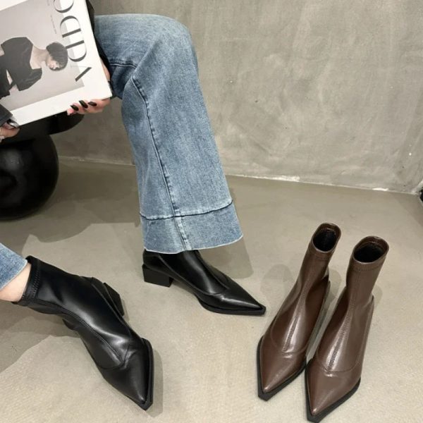 Womens Pointed Toe Chunky Mid Heel Fashion Boots Fashion Short Boots Womens Sleeve Hundred Womens Boots 240629