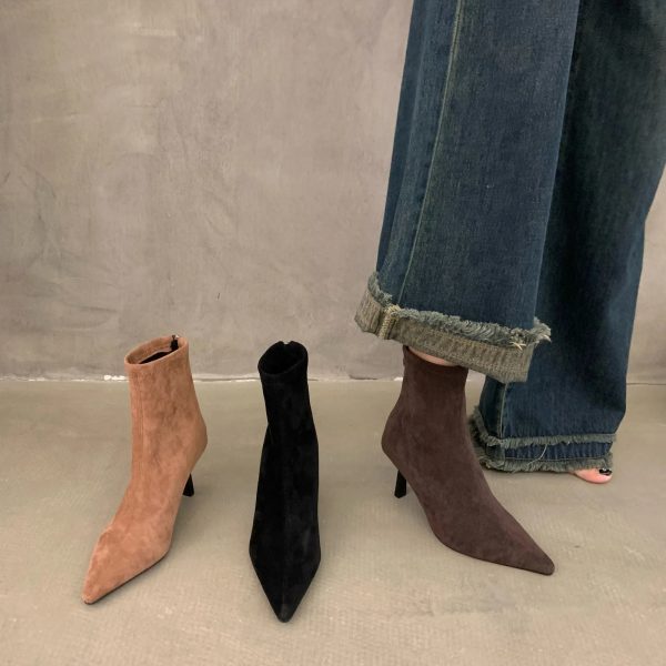 Winter womens boots mid-heel suede ankle boots Womens shoes with velvet pointed ankle boots fashion boot high heel shoes 240629