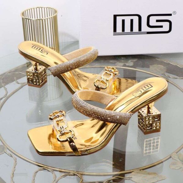 2024 Summer New Fashion Thick Heel Metal Abnormity High Heels To Wear Sandals Temperament Elegant Sexy Female Slippers