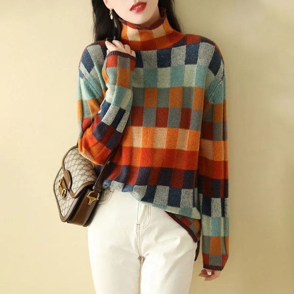 Women's Sweaters Winter Sweater Women Geometry Y2k Knitted Turtleneck Jumper All Match Long Sleeve Pullover Female Pulls Korean Fashion 231026