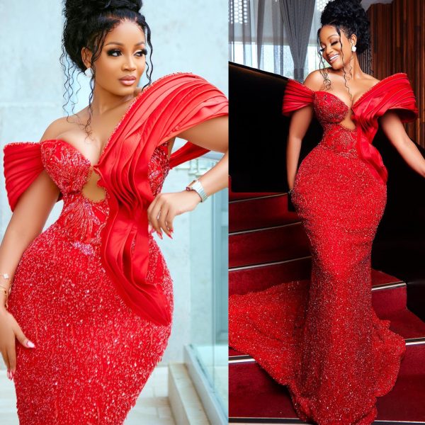 2024 Plus Size Red Mermaid Prom Dresses For Special Occasion Sequined Crystals Beaded Evening Formal Party Second Reception Birthday Engagement Gowns Dress ZJ77