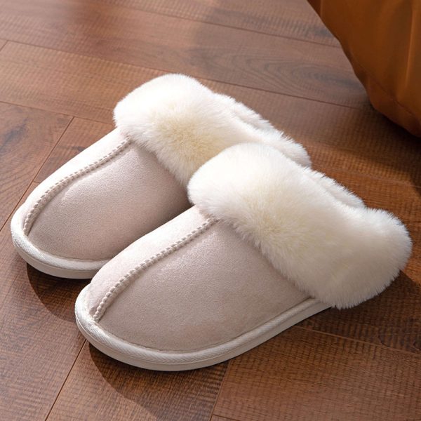 Wool slippers for autumn and winter warmth thick-soled home thickened plush slippers for home indoor comfort women's cotton slippers off-white