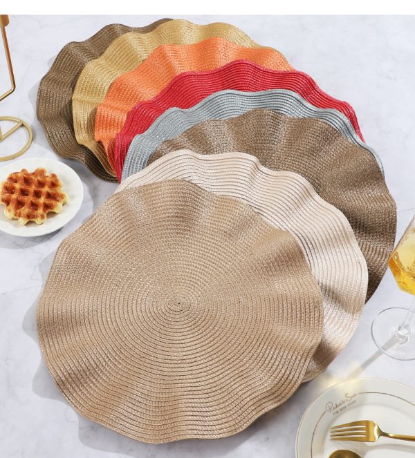 Temu Round Braided Placemats Corrugated Edge PP Insulation Anti Scalding Pad for Dining Tables Woven Washable Non-Slip Table Mats 38cm