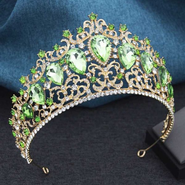 Tiaras Baroque 9 Colors Green AB Crystal Big Tiaras for Women Girls Party Wedding Crown Bridal Elegant Hair Jewelry Pageant