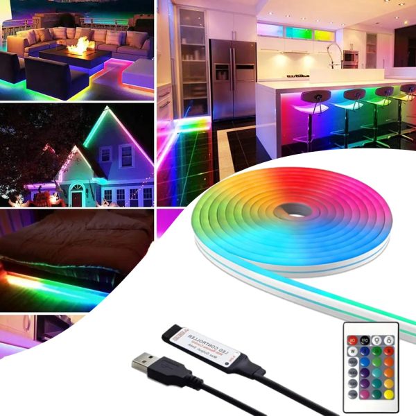 5V Neon LED Strip Light 3.28ft 9.84ft 16.4ft Remote Control 108leds/m RGB Color Waterproof Room Outdoor Garden LED Tape Decor Lighting